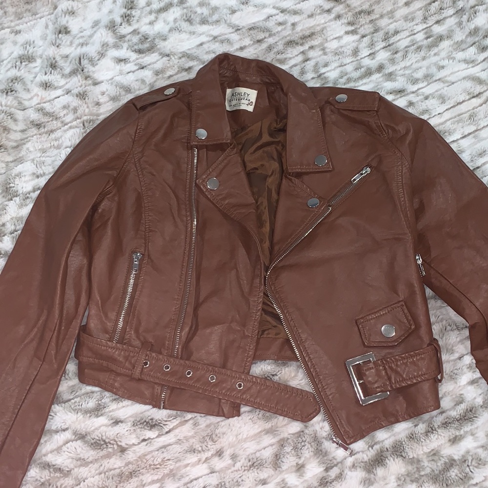 26 International Brown Faux Leather Moto Jacket
